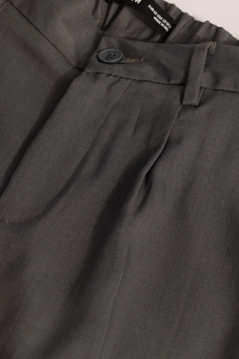 SNITCH Grey Plain Relaxed Fit Trousers